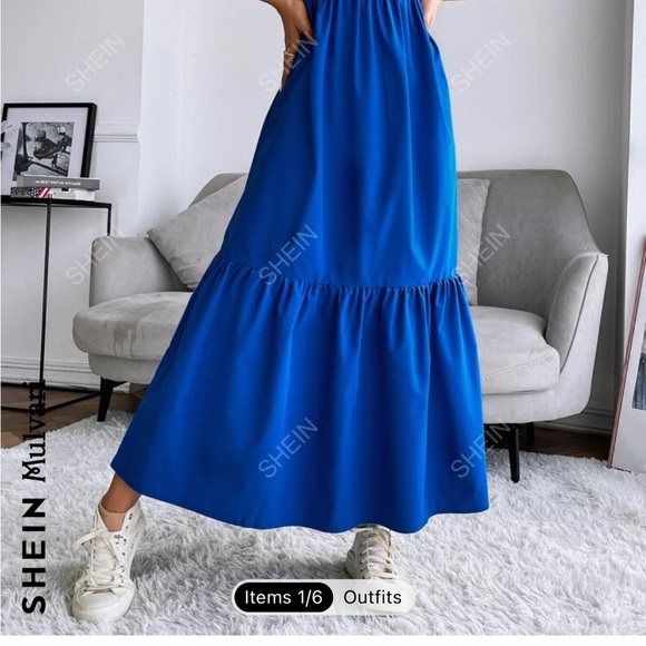 New SHEIN Mulvari Layered Sleeve Ruffle Hem Dress in Royal Blue Size M - Picture 7 of 10
